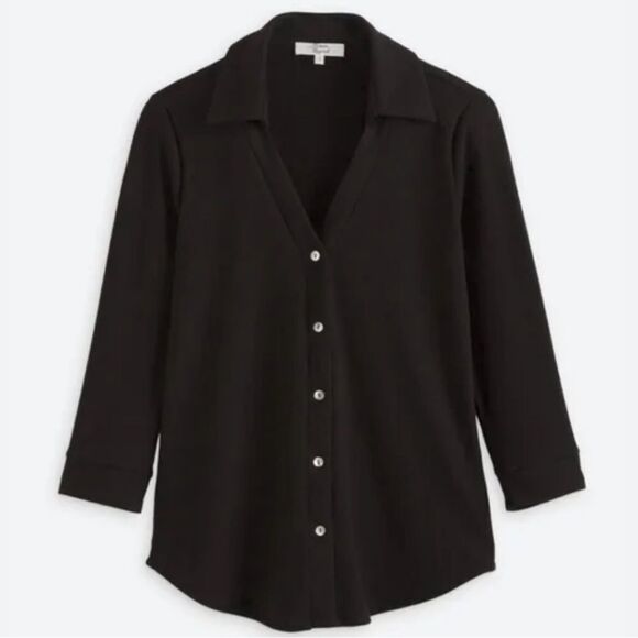 NWT Beacon Apparel Black Top with mother of pearl buttons Large - Picture 1 of 11